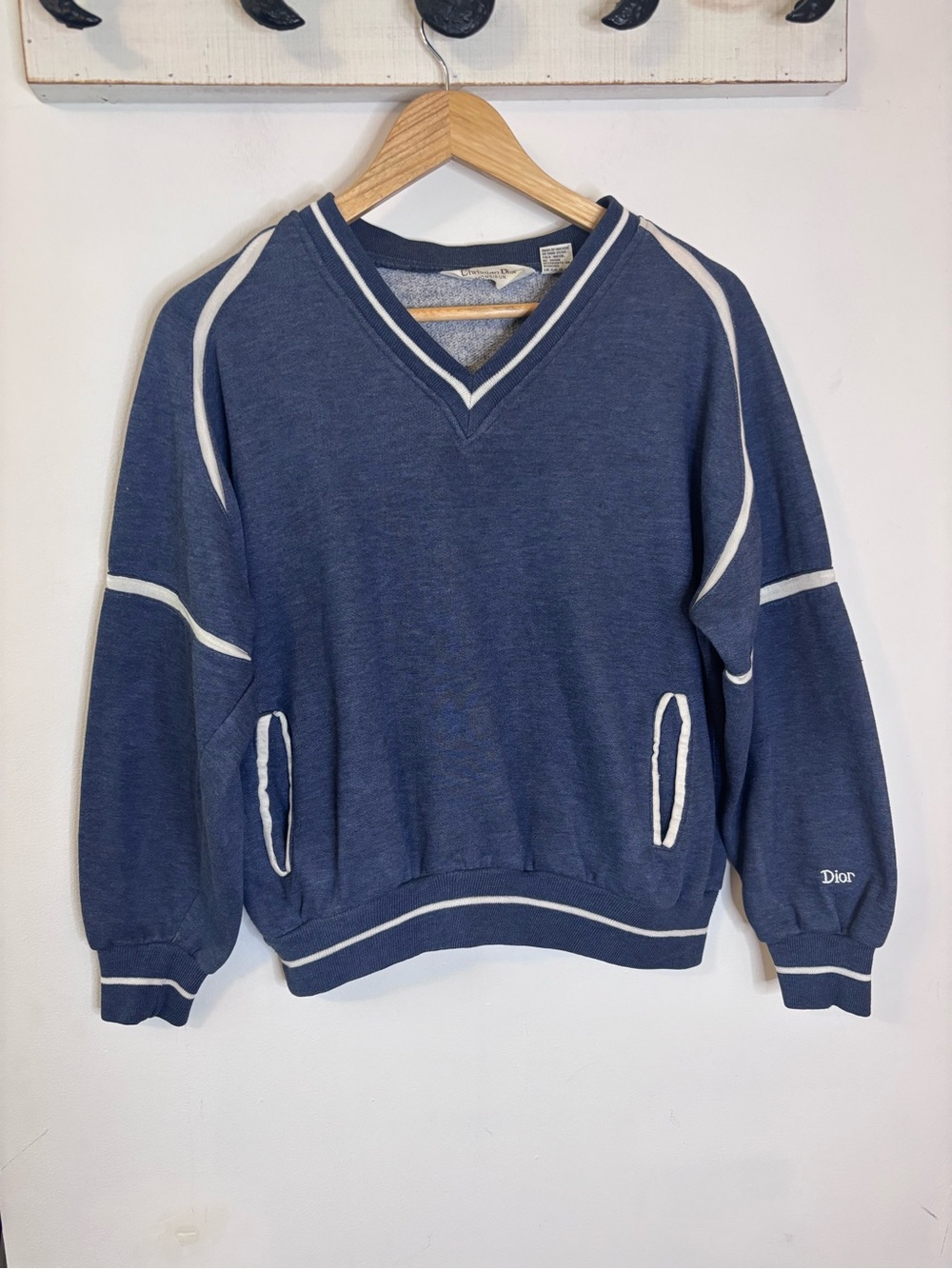 Christian Dior Monsieur Pullover Vintage Track Sweatshirt with Contrast Piping